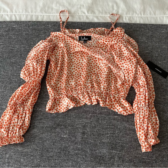 Orange crop blouse, Lulu’s, spaghetti strap with cutouts, size S, NWT - Picture 3 of 6